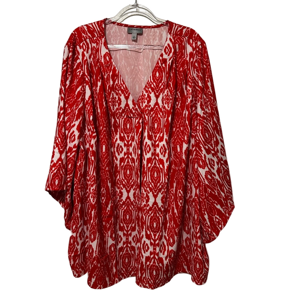 🐼Catherines Red and White V-Neck Blouse size 3X GUC